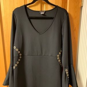 Black bell sleeve bodycon grommet dress. NWOT